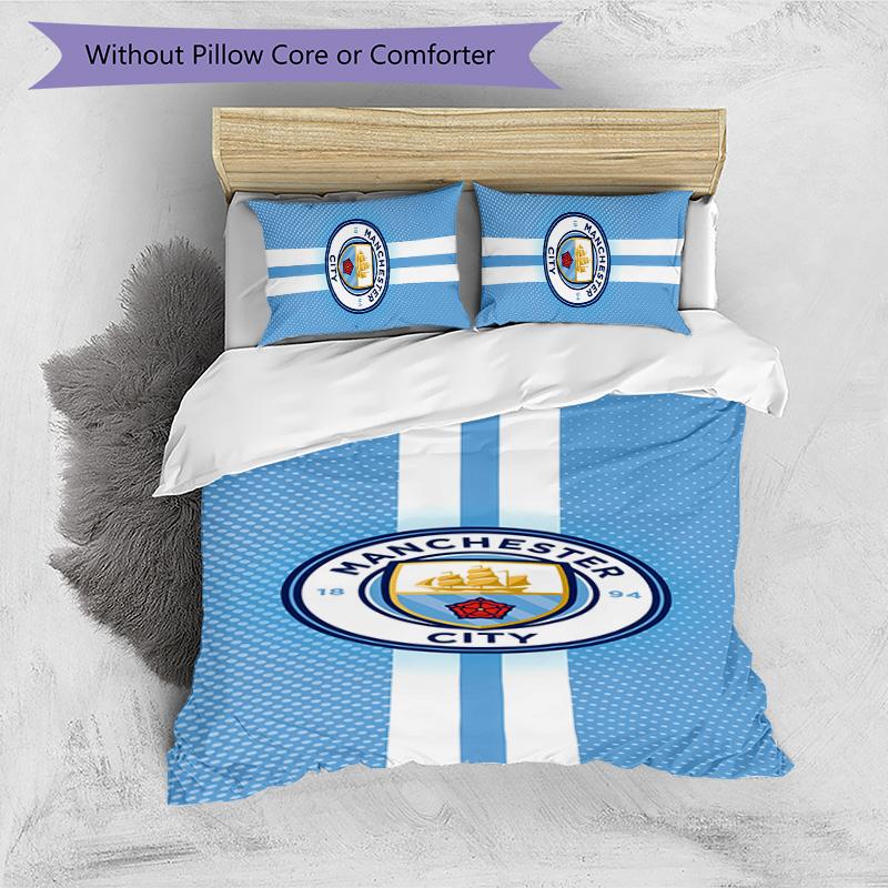 3pcs Manchester City Football Club pattern bedding set duvet cover set includes duvet cover &pillowcases,perfect all season bedroom decoration&gift