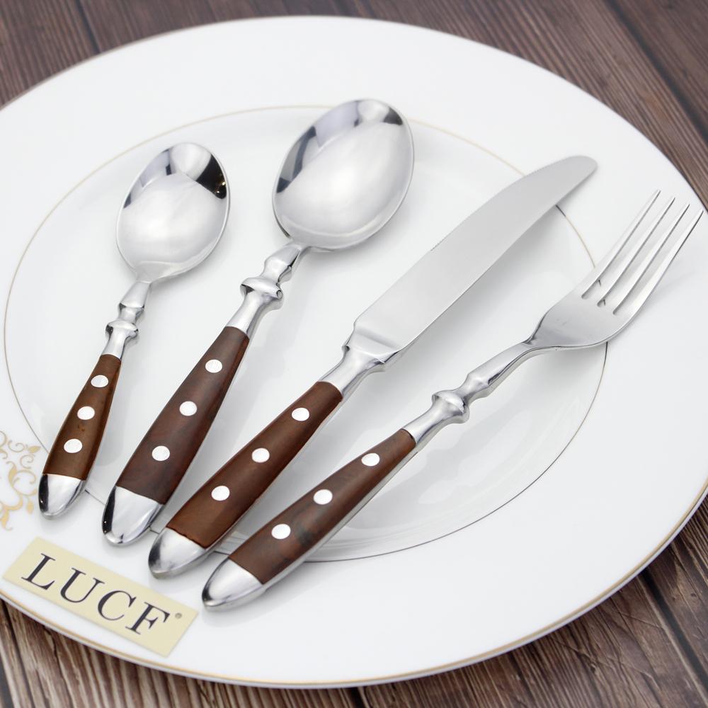 LUCF Classic Elegant Resin Rivets Handle Style Stainless Steel Western Cutlery 4 In 1 Set Delicate Utensils Dinnerware For Home4