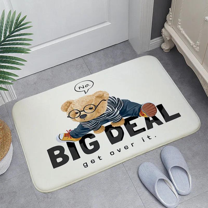 Adorable Cartoon T-Teddy Bear Carpets Welcome Rug Bedroom Leisure Area Carpet Sofa Soft Floor Mat Bedside Non-slip Rugs Doormat