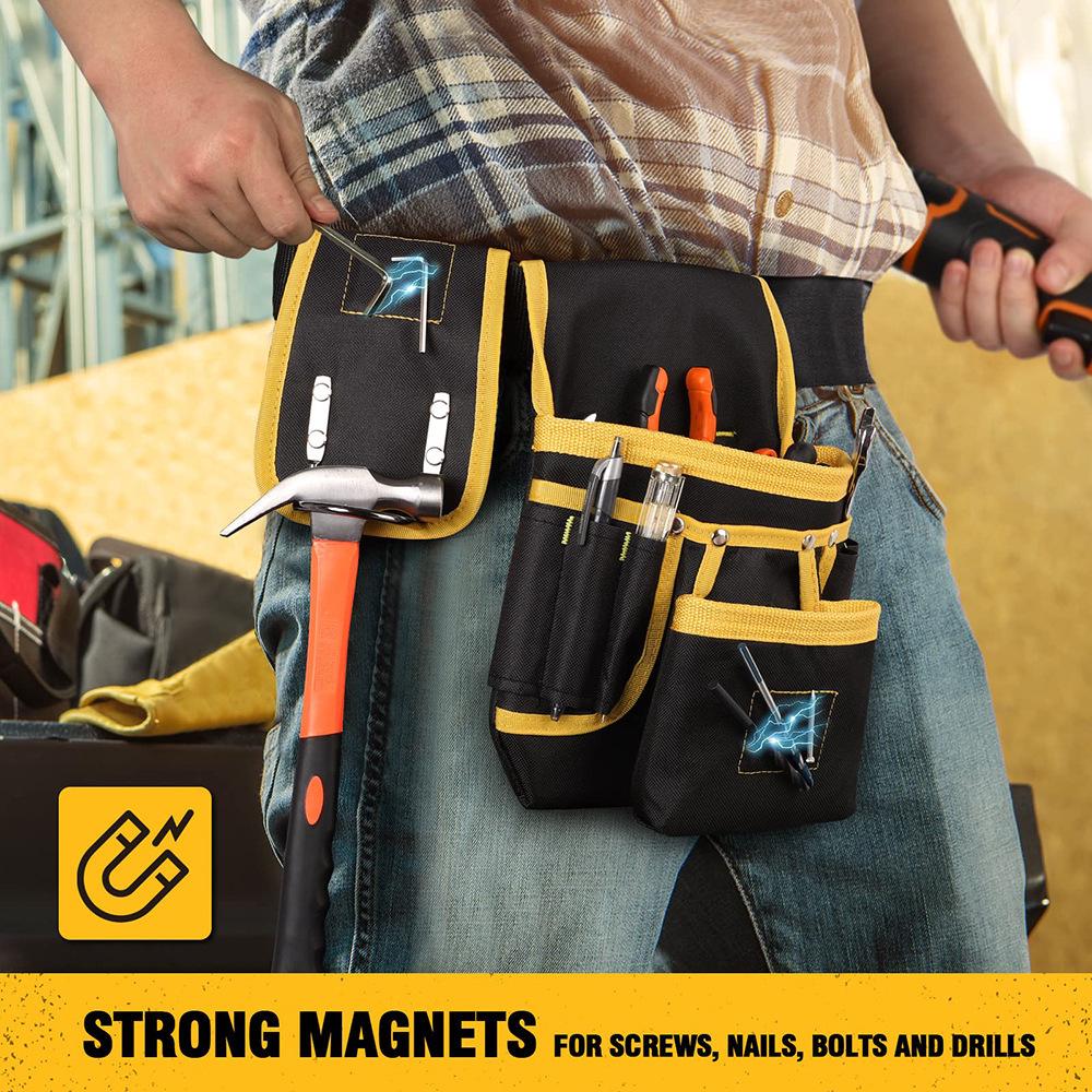 Cross-Border Yellow Canvas Tool Waist Bag: Multi-Functional Electrician & Carpenter Storage with Belt.
