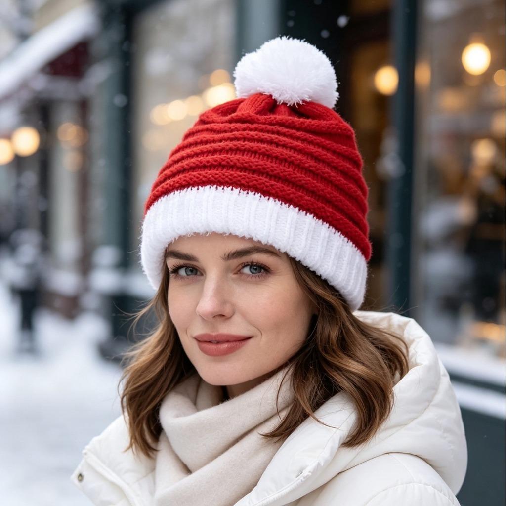 Red White Beanie Classic Skullies Beanie Holiday Decoration Hat  Christmas Knitted Hat For Christmas Party Costume Men