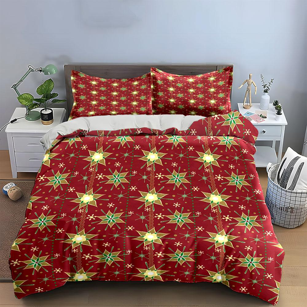 Christmas Pattern Plaid Design Bedding Duvet Cover Set Duvet Cover Pillowcases (1*Duvet Cover 2*Pillowcases, without duvet insert)