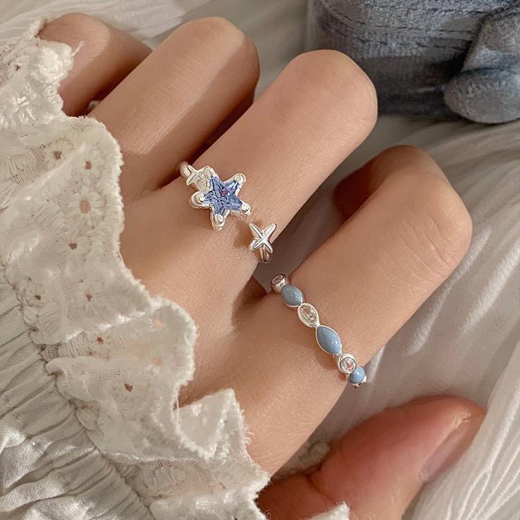 925 Sterling Silver Rings For Women Geometric Fine Jewelry Finger Adjustable Blue Flower Ring For Party Birthday Gift