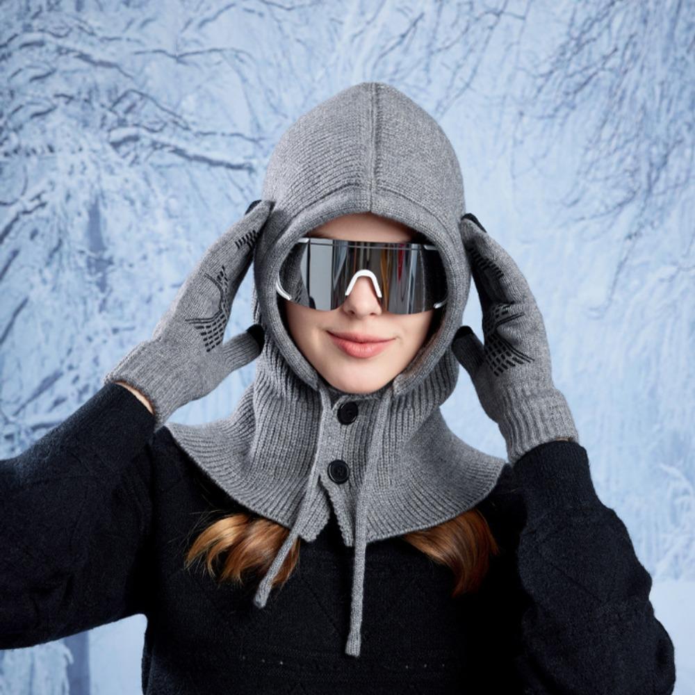 Woolen Knitted Gloves All-in-one Winter Warm Set Simple Balaclava Winter Warm Hat Men and Women