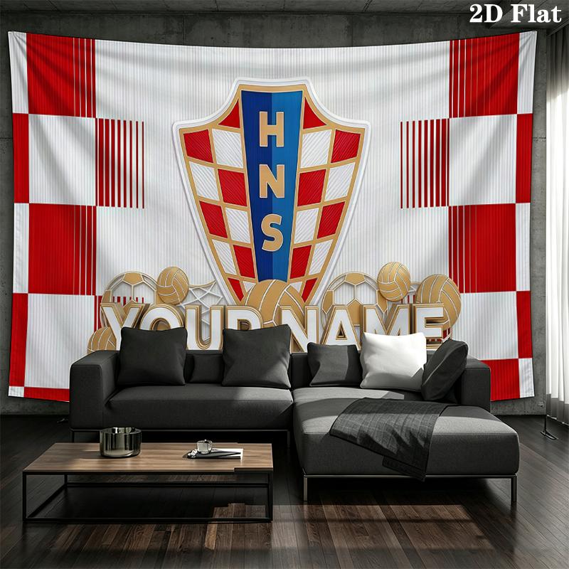 Custom Name,Croatia national football team Wall tapestry, aesthetic printed fabric blanket, suitable for bedroom, living room, and home decor.