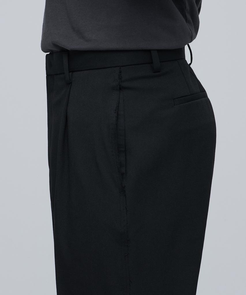 MUSINSA STANDARD [Stitching Detail] Raw Edge Cutting Wide Slacks [Black]