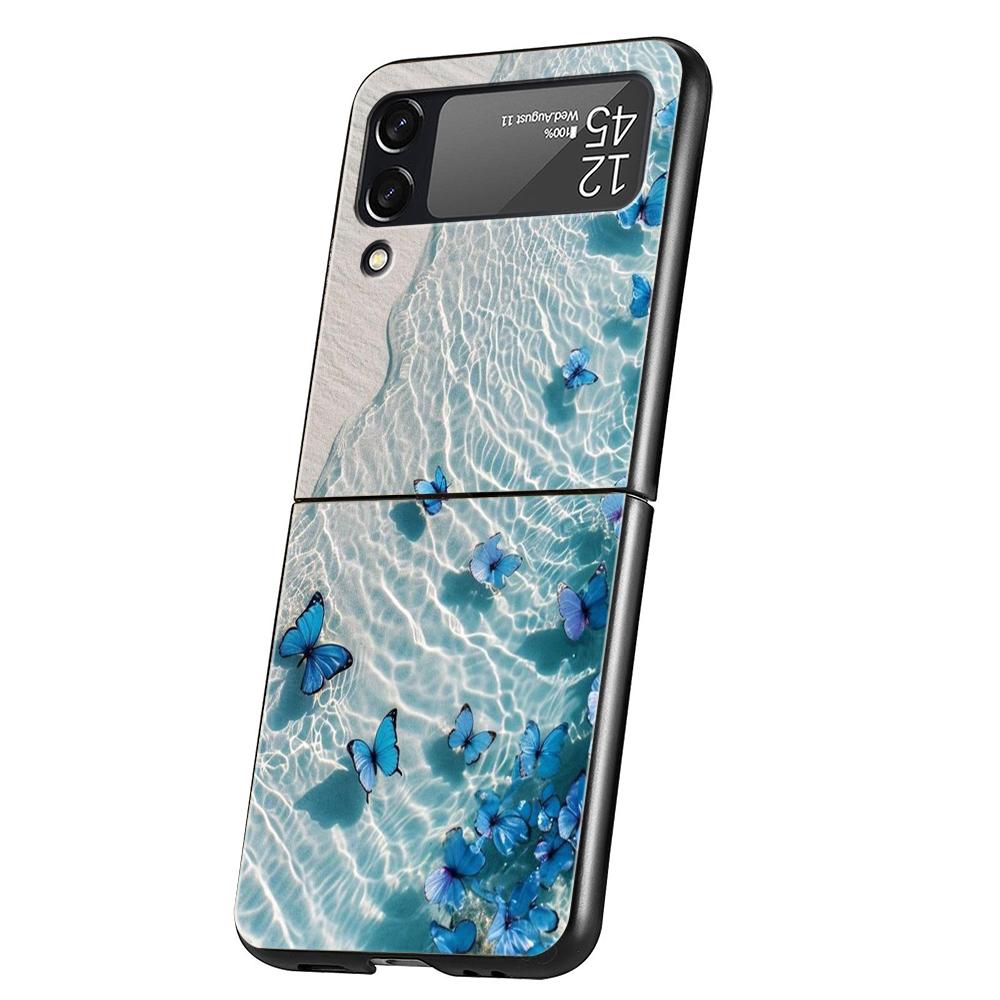 Чехол для телефона Samsung Galaxy Z Flip 3 4 5 6 Жесткий Складной ПК Для Samsung Z Flip3 Flip4 Flip5 Чехол Синяя Бабочка Океанские Волны