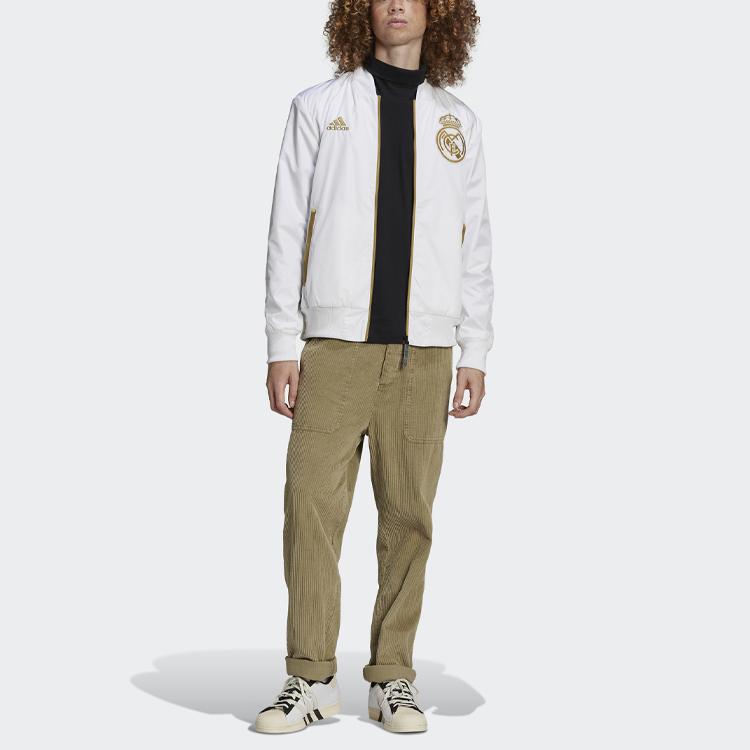 adidas Футбольная куртка-бомбер Real Madrid с логотипом года тигра, мужская верхняя одежда, белая HA2530