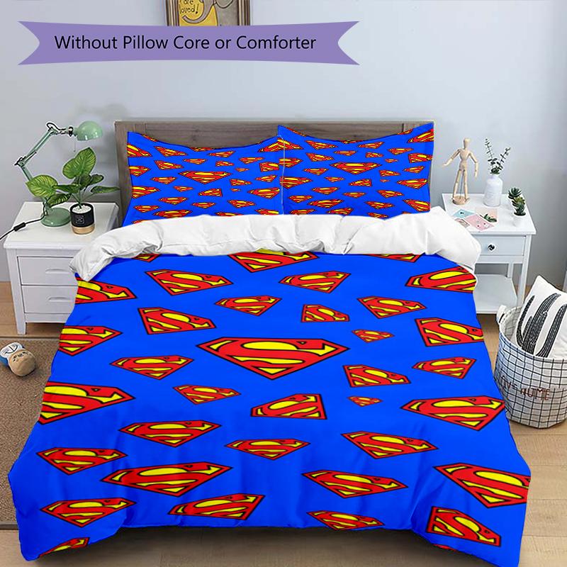 3pcs SUPERMAN Bedding Set Duvet Cover Closure Includes 1 Duvet Cover & 2 Pillowcases, Soft and Comfortable for All Seasons.