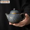 180ml Retro Bronze Glazed Teapot Japanese Old Rock Clay Pot Tea Making Peacock Blue Kettle with Infuser Teaware Ornaments Gifts