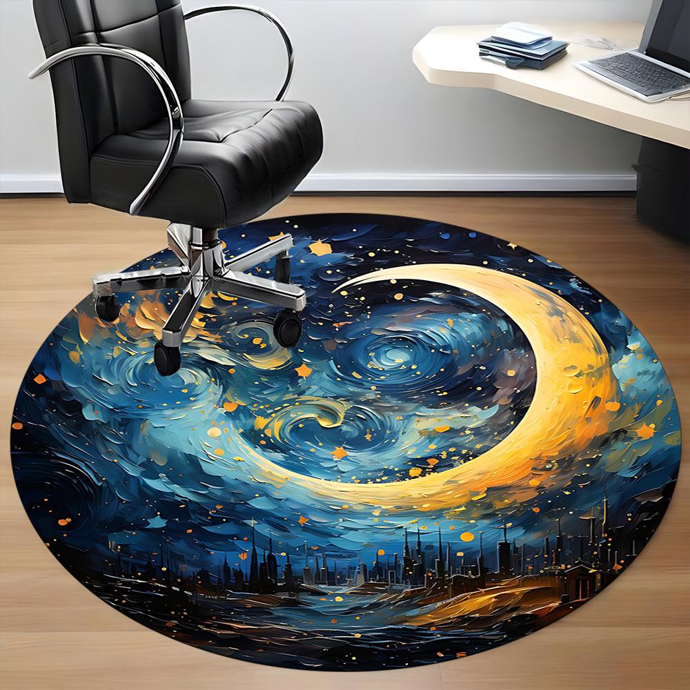 1PC Moon Night Office Round Area Rug, Mat Suitable For Office, Under Office Chairs Bedroom Living Room Home Decor, Room Deco