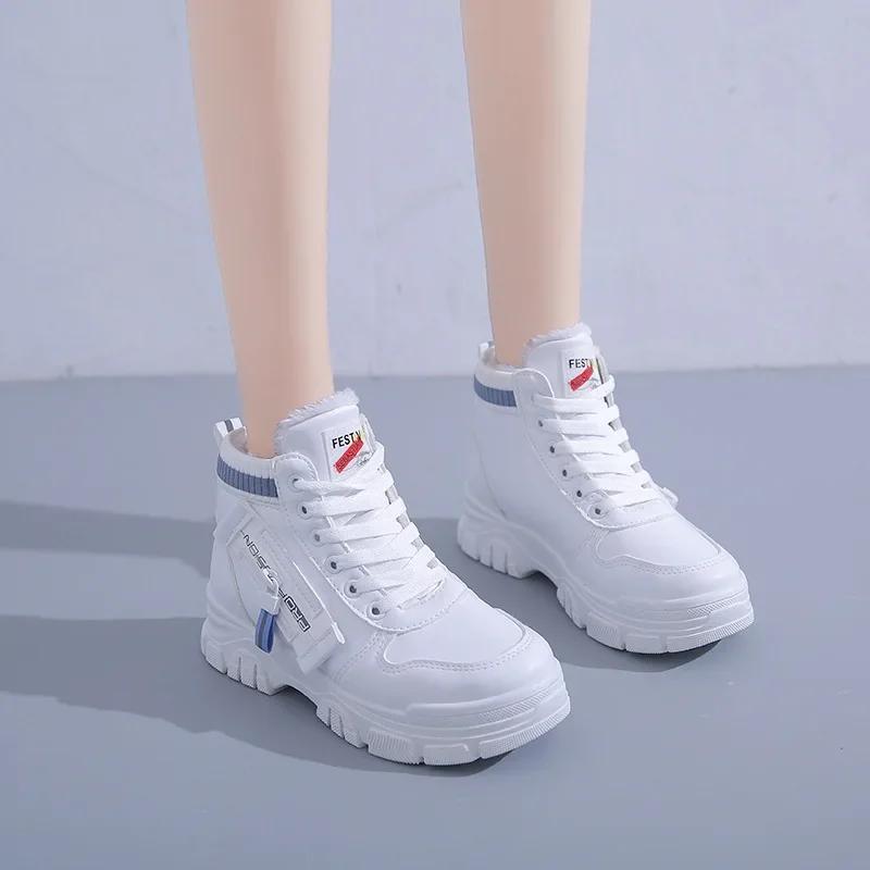 Обувь для женщин в стиле панк, белые женские зимние ботинки на платформе, армейские, высокие, байкерские, элегантные, со средним каблуком, массивные, новые, рок-модные