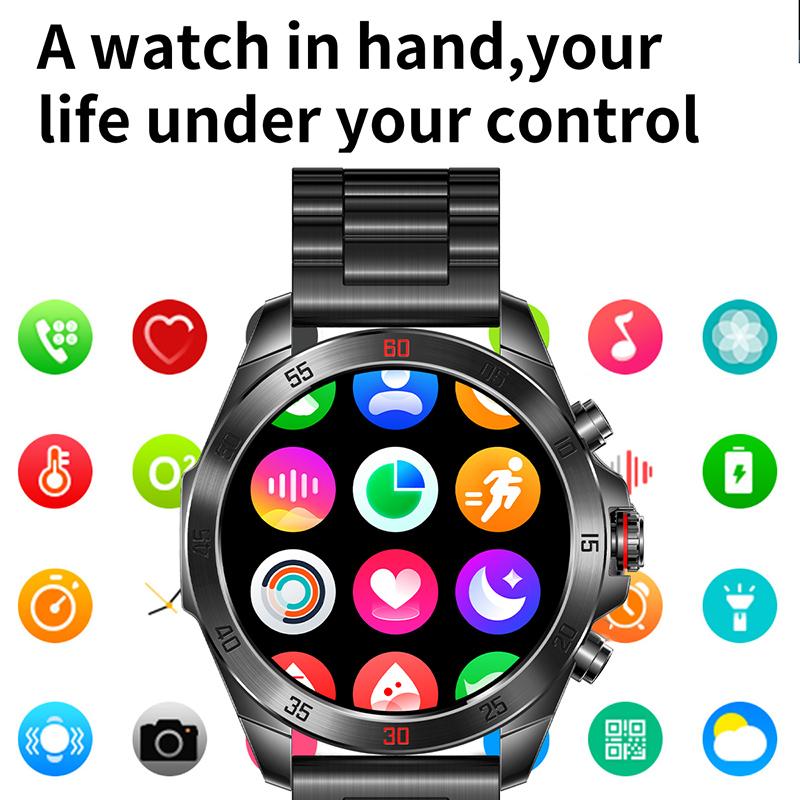 Умные часы со стальной полосой 1,43 дюйма Bluetooth спортивные часы с пульсометром браслет