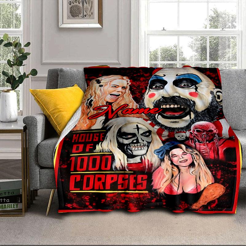 Custom Name Horror Clown Artwork Blanket bed sofa Blanket Flannel Blanket for Camping, Hiking, Picnic Essentials,gift for family and friends