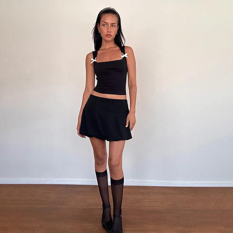 Y2K Women'S Bow Tie-Up Tank Tops Wide Shoulder Straps Bandage Camisole Sexy Low Cut Crop Tops Female Vest Tops