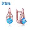 LSOOYH Clip Earrings Rose Gold Color Fashion Earring For Women Blue Cubic Zirconia Hollow Flower Stud Earrings Jewelry