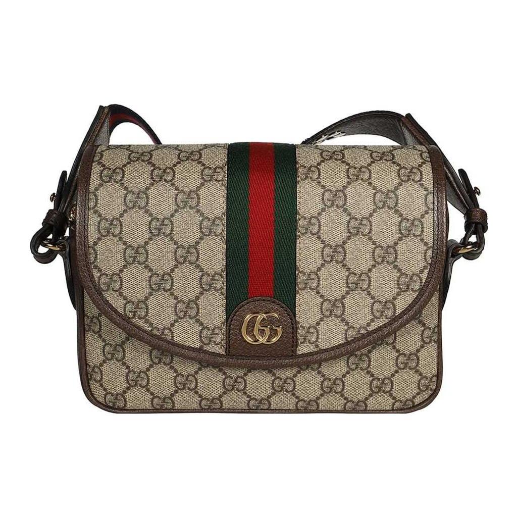 GUCCI Ophidia Canvas With Leather Trim Crossbody Bag, Shoulder Bag Women's Beige & Ebony 722117-FAAX3-9789
