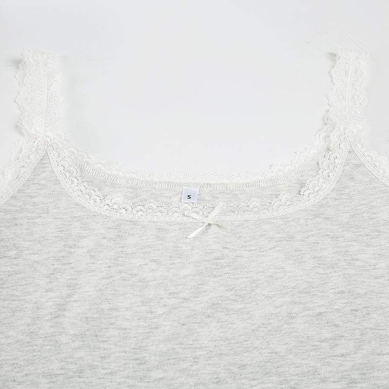 Женский кружевной топ-топ с бантом Spice Girl, контрастный цвет, U-образный вырез, облегающий, подходящий ко всем параметрам топ-халтер