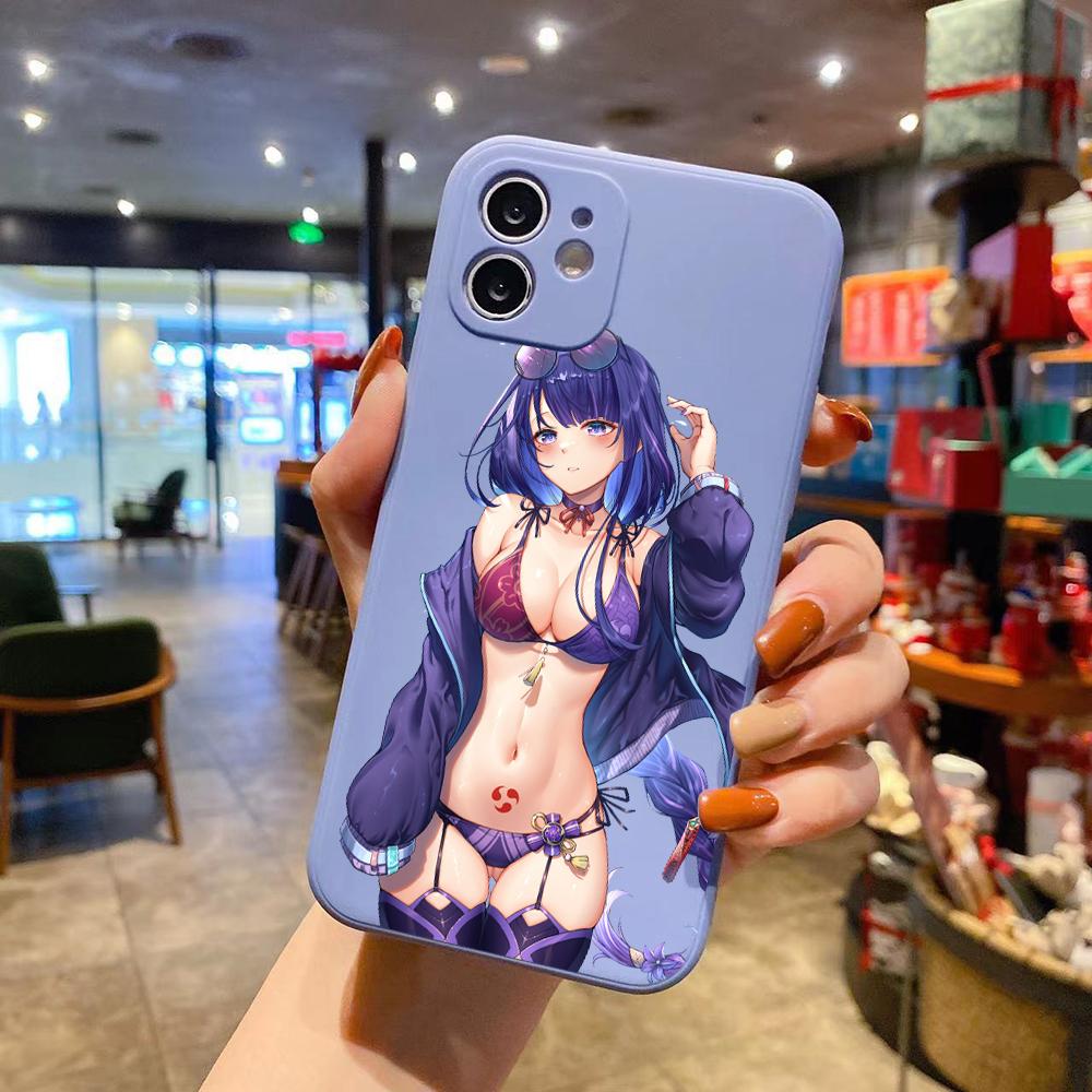 Genshin Impact Sexy Girl Роскошный квадратный жидкий силиконовый чехол для телефона iPhone 14 11 12 13 Pro Max Mini X XS XR 7 8 Plus SE2 Cover