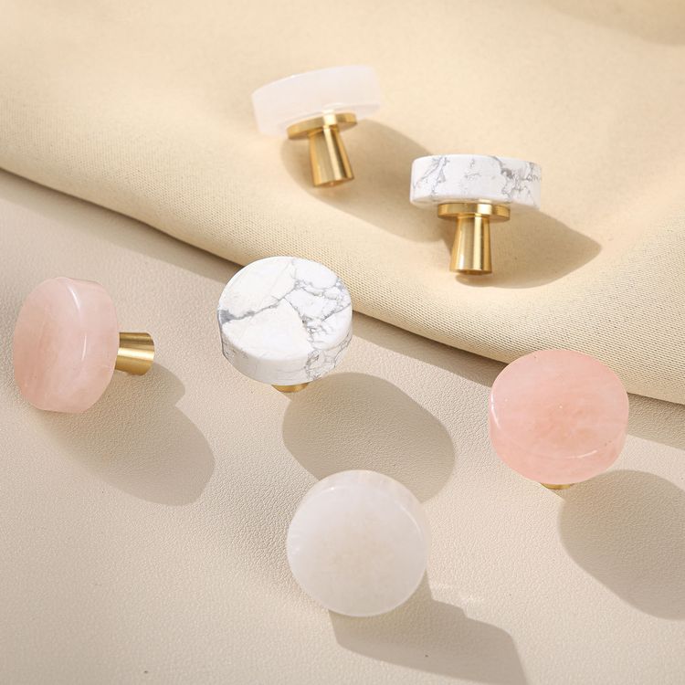 Cabinet Drawer Natural Stone Handles Knobs Furniture Cabinet Brass Pink Round Pulls Knob