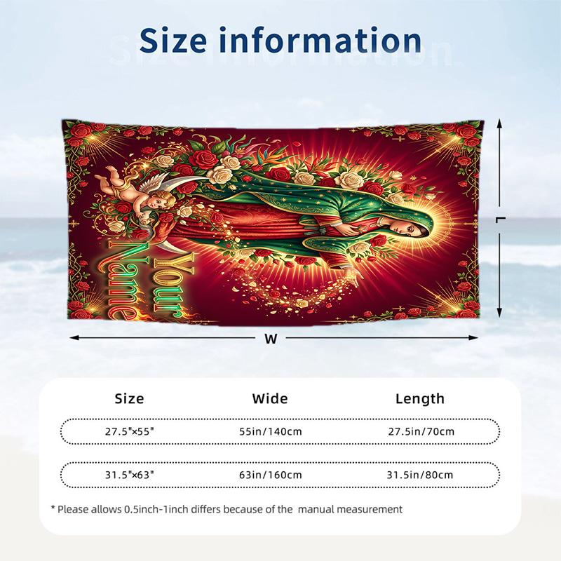 Virgin Mary Theme Beach Towel Personalized Custom Name & Text Soft Quick Dry Beach Towel for Swimming Travel