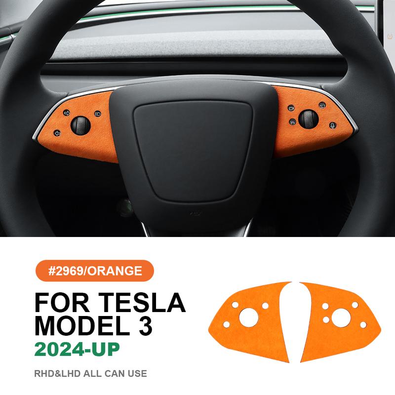 Italian Top Suede Steering Wheel Panel Trim Stickers for Tesla Model 3 Highland 2024-Up Decor Cover Car Interior Accessories