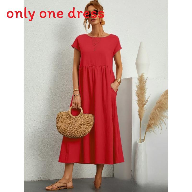 Minimalist Cotton Linen Dress With Pockets For Spring Casual Wear