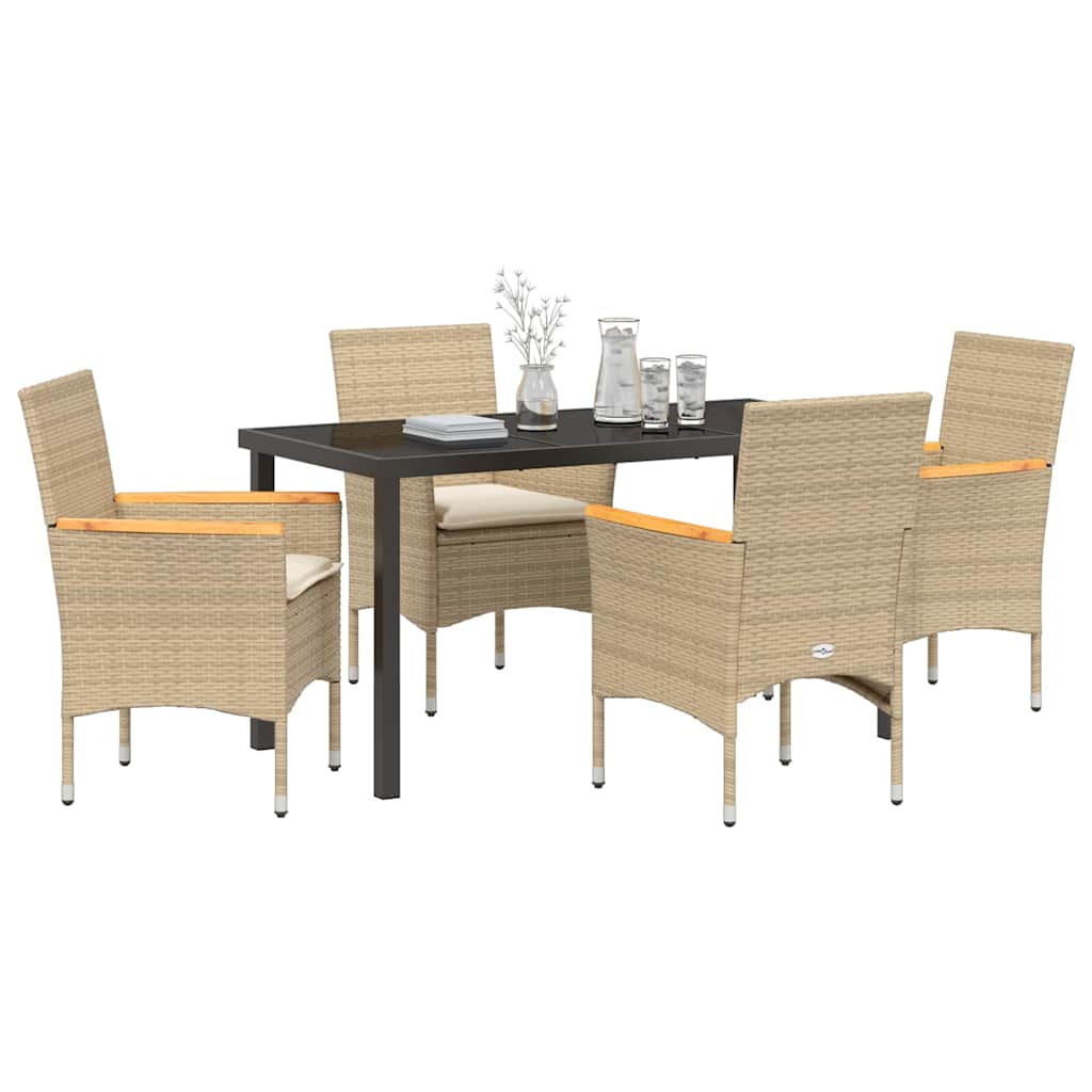 Garden Dining Set with Cushions 5 pcs Beige Poly Rattan
