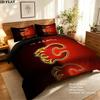 Calgary Flames Pattern Bedding Quilt Set  Home Decoration  Gift (1 * duvet cover + 2 * pillowcase  without core)