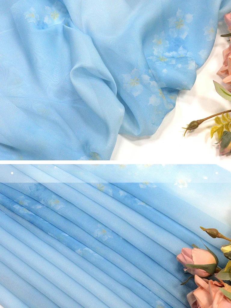 100x145cm Gradient Chiffon Fabric By The Meter for Chinese Style Cheongsam Hanfu Sewing Thin Printed Bamboo Pattern Cloth Soft