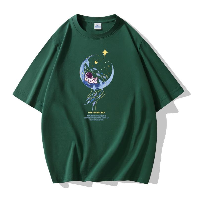 Мужская хлопковая футболка с короткими рукавами и рисунком астронавта на Луне, свободная футболка большого размера