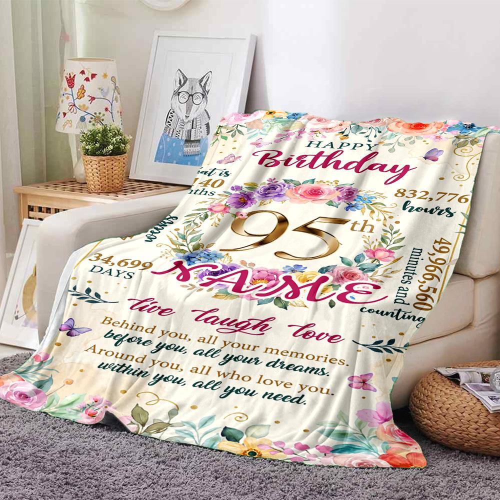 Happy 95Th Birthday Celebration Throw Personalized Name Comfortable For Sofa Couch Office Bed Picnics Four Seasons Universal Stylish Decor Ideal Gift