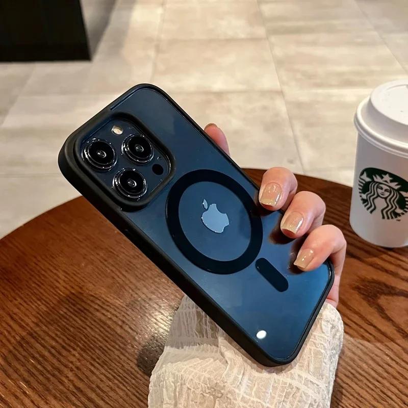 Роскошный прозрачный чехол с беспроводной зарядкой для MagSafe для iPhone 16 15 14 13 12 11 Pro Max Plus Mini Магнитные бамперные чехлы-накладки