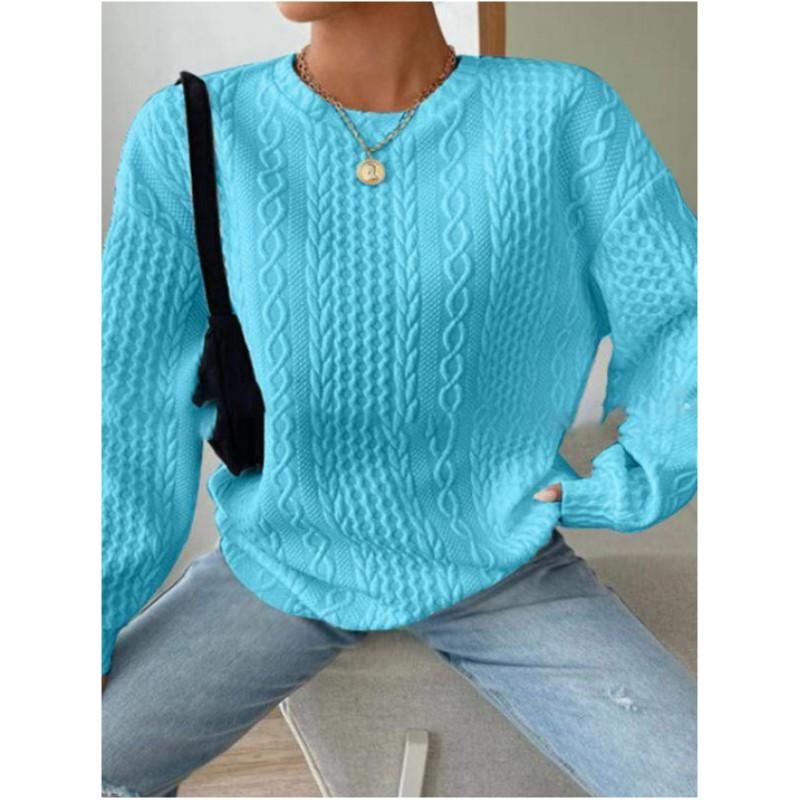 Women's Spring and Autumn Casual Comfortable Round Neck Jacquard Sweatshirt Long Sleeve Solid Color Pullover Top