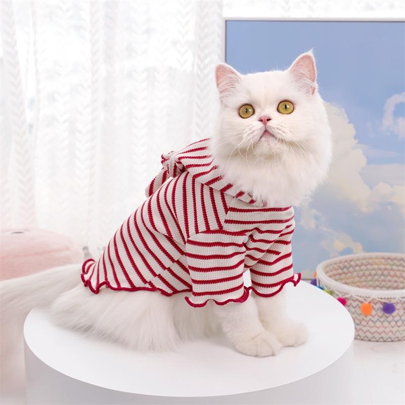 Pet Autumn and Winter Clothing, Striped Caps, Cat Bippers, Dog and Cat Clothes, Bichon Frise Dog Supplies