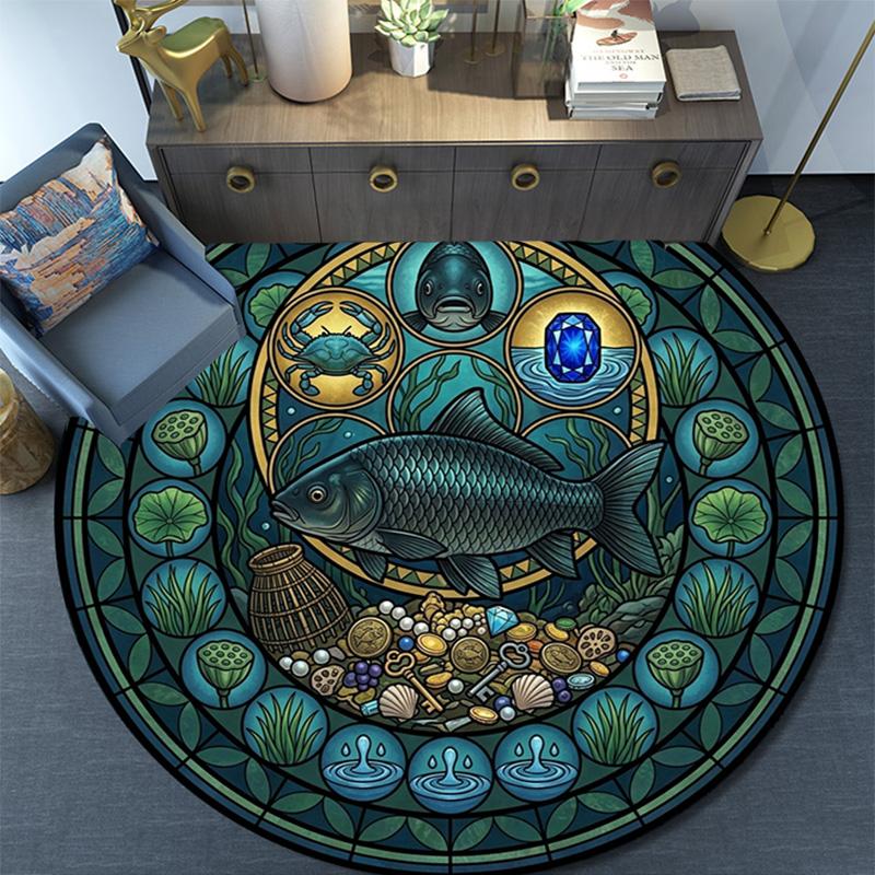 Fish Insects Nature Round Area Rug Under Office Chairs Bedroom Living Room Home Decor