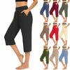 Women's Solid Color Casual Pants Elastic Waist High Waist Drawstring 3/4 Pants Athletic Casual Pants