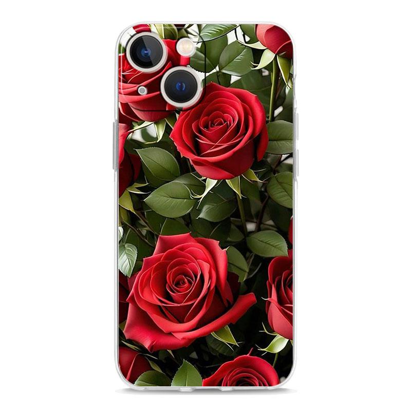 Чехол для телефона iPhone 15 14 13 12 Mini 11 Pro Max XS X XR 7 8 Plus, прозрачный противоударный силиконовый чехол, красивые цветы красной розы