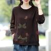 2025 Women's Korean-Style Distressed Retro Print Crew Neck Cotton Sweater