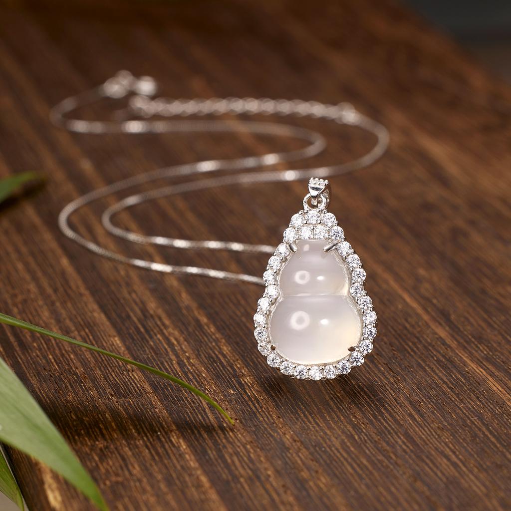Серебряное ожерелье S925 с кулоном-тыковкой из высококачественного ледяного халцедона, прозрачный белый ледяной халцедон, модное ювелирное изделие в национальном стиле для женщин