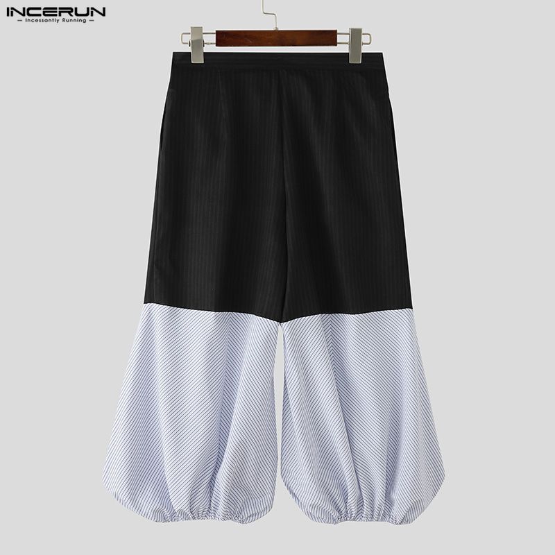 INCERUN Мужские повседневные брюки-фонарики в полоску на молнии с завышенной талией