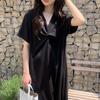 Mizqz Women Cooling V Neck Twist Flare Summer Big Size Loose Fit Short sleeVe