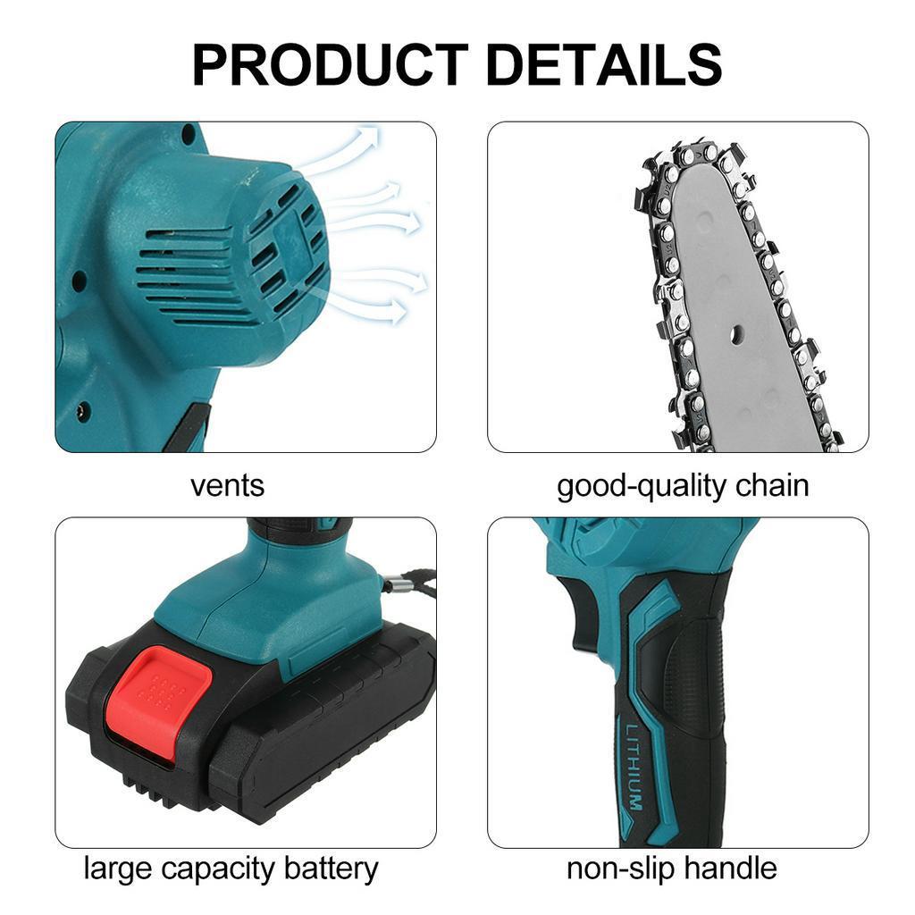 24V 4Inches Protable Chainsaw Cordless Electric Chain Saw W/ 1 or 2Pcs Batteries For Tree Branch Wood Cutting