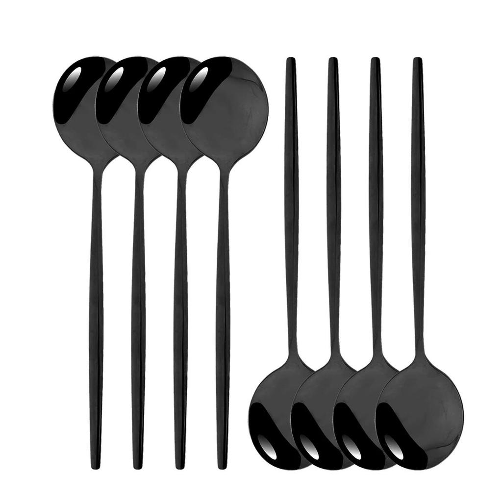 8Pcs Table Dinner Spoons Large Melon Spoon Set Stainless Steel Spoon Set Black Cutlery DinnerwareTableware Kitchen Accessories4