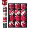 12pcs 8cm Flocking Christmas Balls Set Red Green Christmas Tree Ornaments  Party Favors