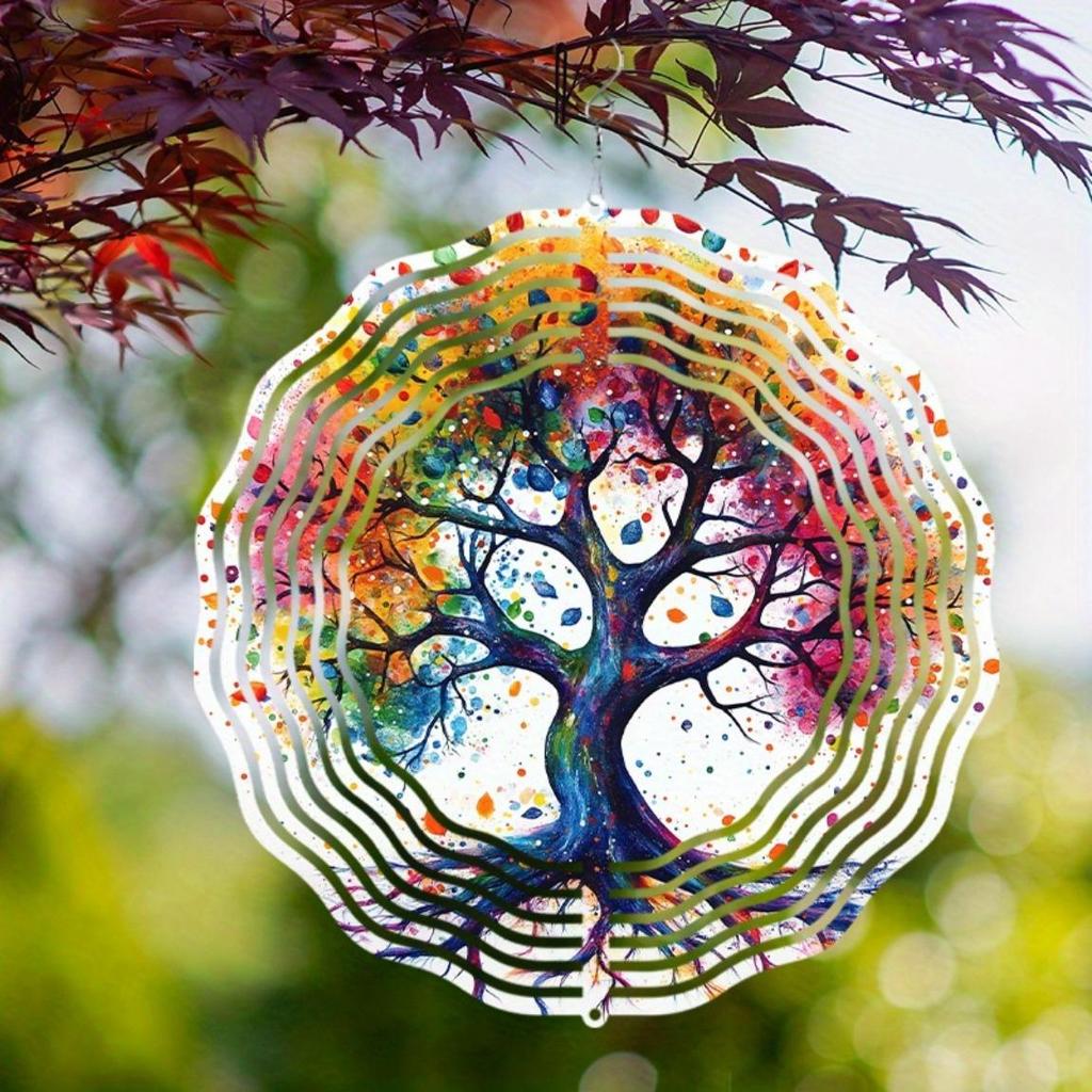Vibrant Life Tree Metal Wind Chime - Colorful Abstract Garden Art with Dangling Ornaments, Indoor/Outdoor Decor (Wall Hanging or Patio)
