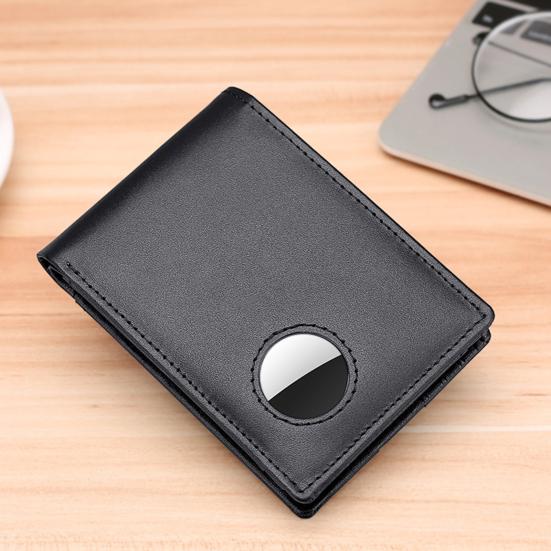 Men's Bifold Wallet Genuine Leather Wallet with Airtag Holder RFID Blocking Pocket