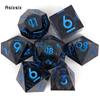 7 Pcs Black Resin Flowing Eyes Blue Number Sharp Edge Dice Polyhedral Dice Suitable for RPG Board Game