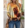Round Neck 3D Animal Printed Top Casual Long Sleeved Women's T-shirts - Soft Medium Stretch Polyester Fabric Spring and Autumn Relaxed Fit Clothing