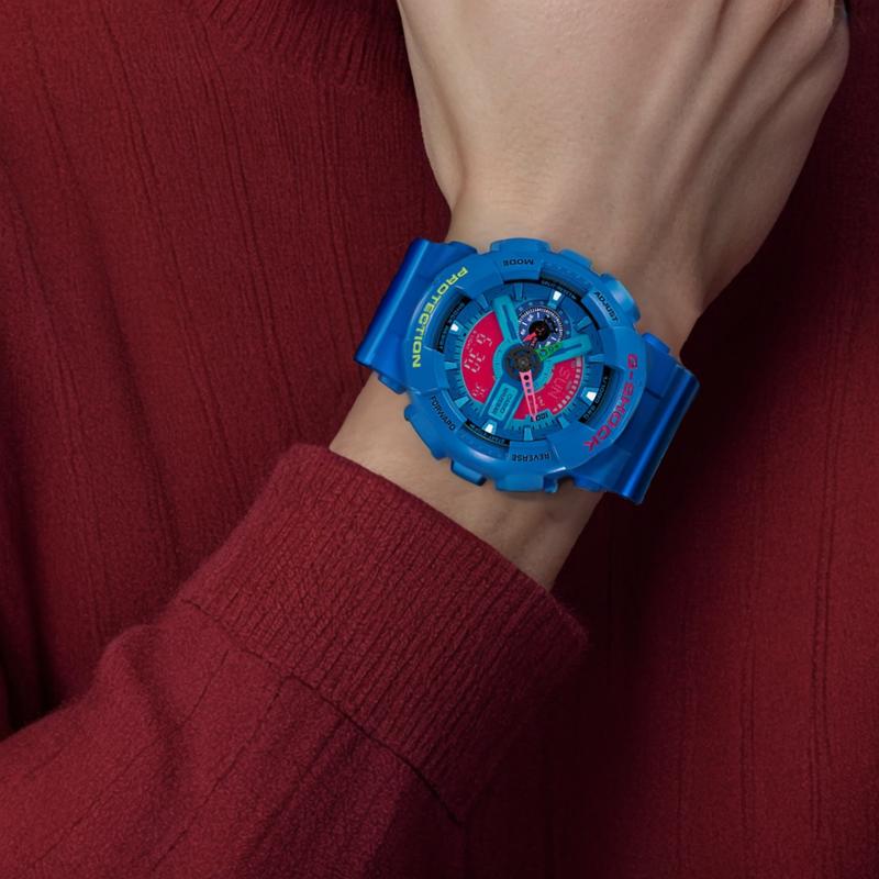 Casio Серия с двойным ЖК/стрелочным дисплеем, модная контрастная расцветка, уличная классика со стрелками, кварцевый механизм, полимерный ремешок, японский и GA-110HC-2A